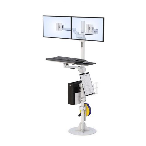 772777 floor mounted healthcare sit stand dual monitor computer stand