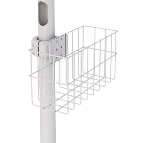 772777 floor mounted medical dual monitor computer stand wire basket