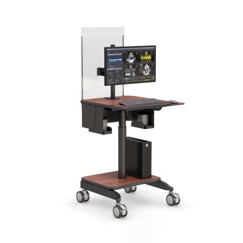 772864 mobile computer data cart with pneumatic height adjustment and protective shield